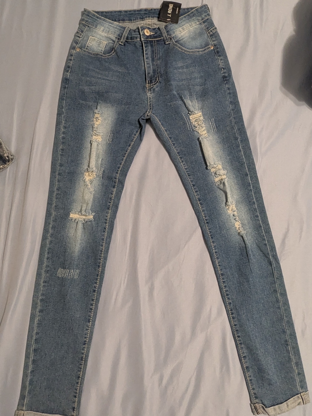 J.Renee Faded Blue Distressed Cuffed Skinny Jeans